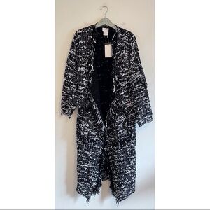 NWT Foxiedox Long Fringe Cardigan Black White